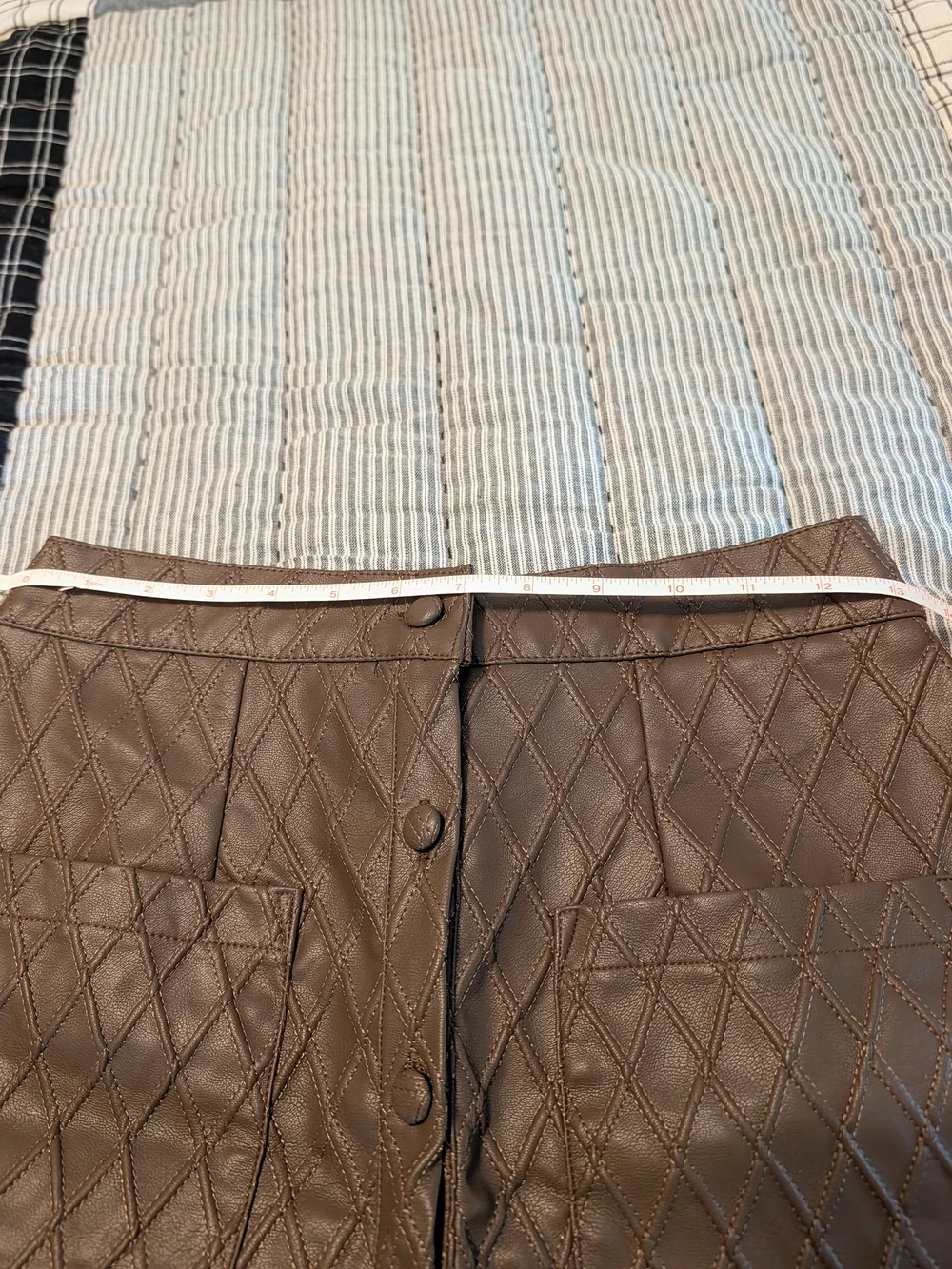 Quilted Faux Leather Mini Skirt in Dark Brown